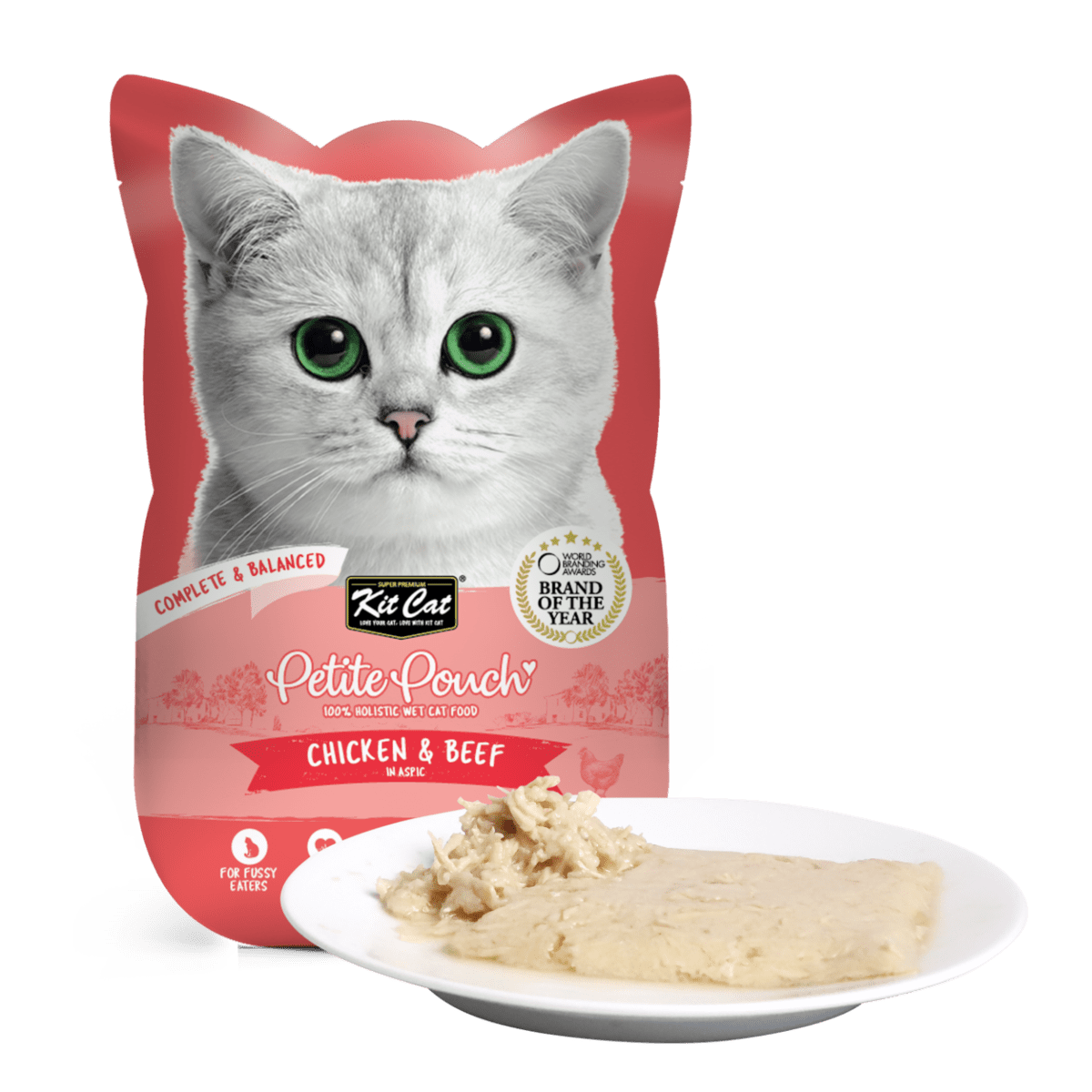 Hrana umeda pentru pisici 100% holistica, Kit Cat Petite Pouch, pui si vita, 24 plicuri x 70g