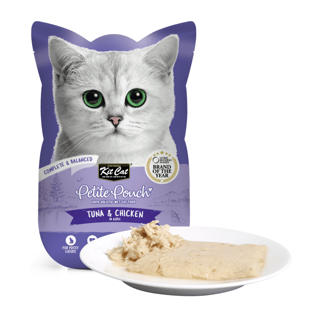 Hrana umeda pentru pisici 100% holistica, Kit Cat Petite Pouch, ton si pui, 24 plicuri x 70g