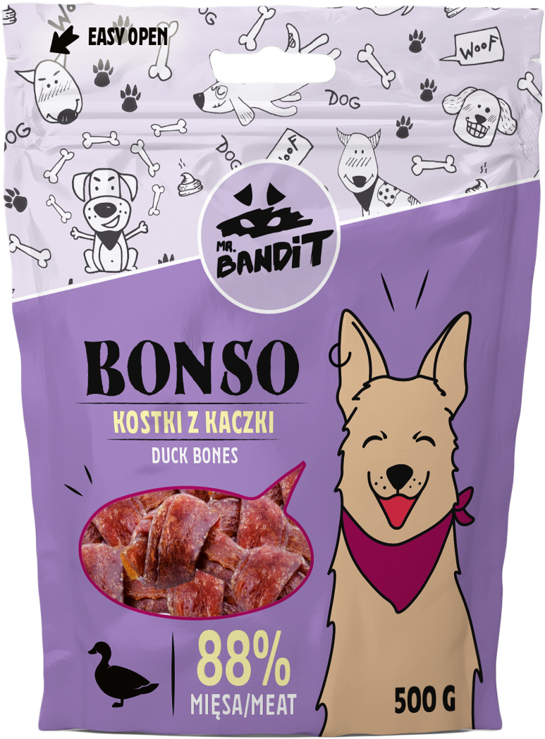 Recompense pentru caini Mr. Bandit BONSO, oase de rata, 500g