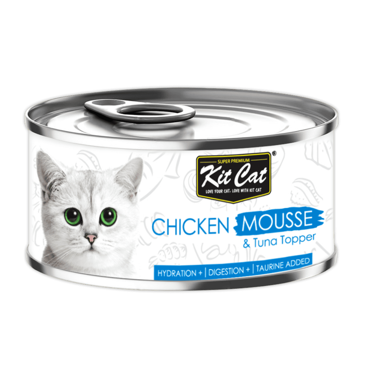 Hrana umeda pentru pisici, Kit Cat Mousse de Pui cu Topping de Ton 80g