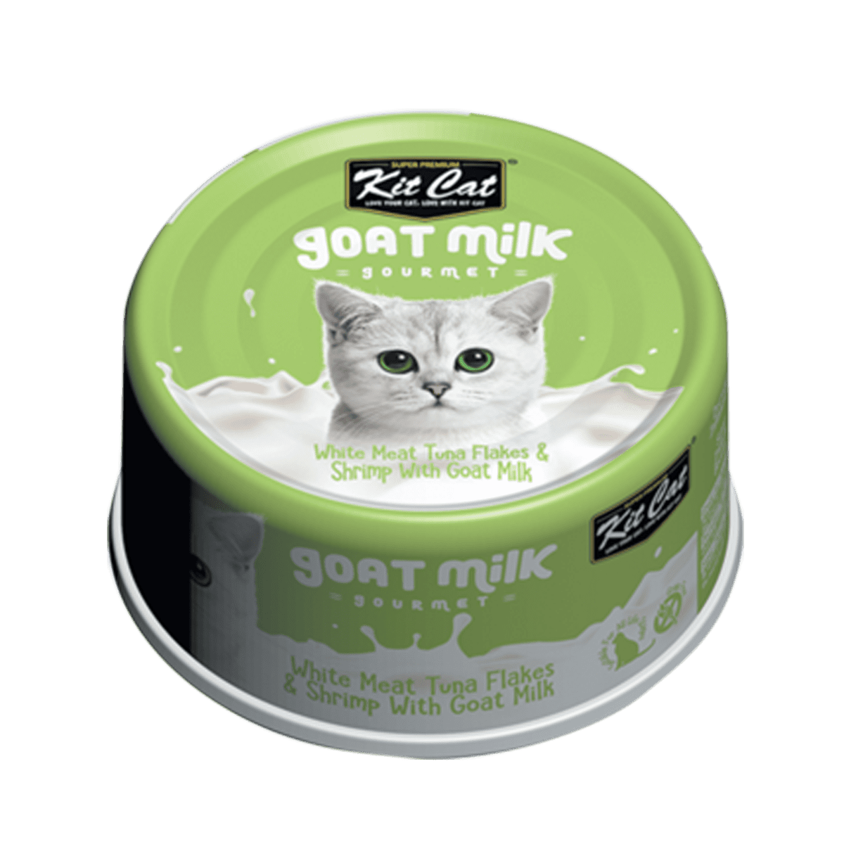 Hrana umeda pentru pisici, Kit Cat Goat Milk Gourmet, Fasii de ton alb & creveti cu lapte de capra, 70g