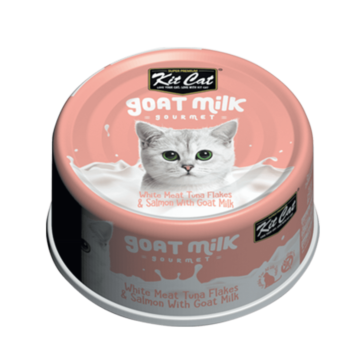 Hrana umeda pentru pisici, Kit Cat Goat Milk Gourmet, Fasii de ton alb & somon cu lapte de capra, 70g
