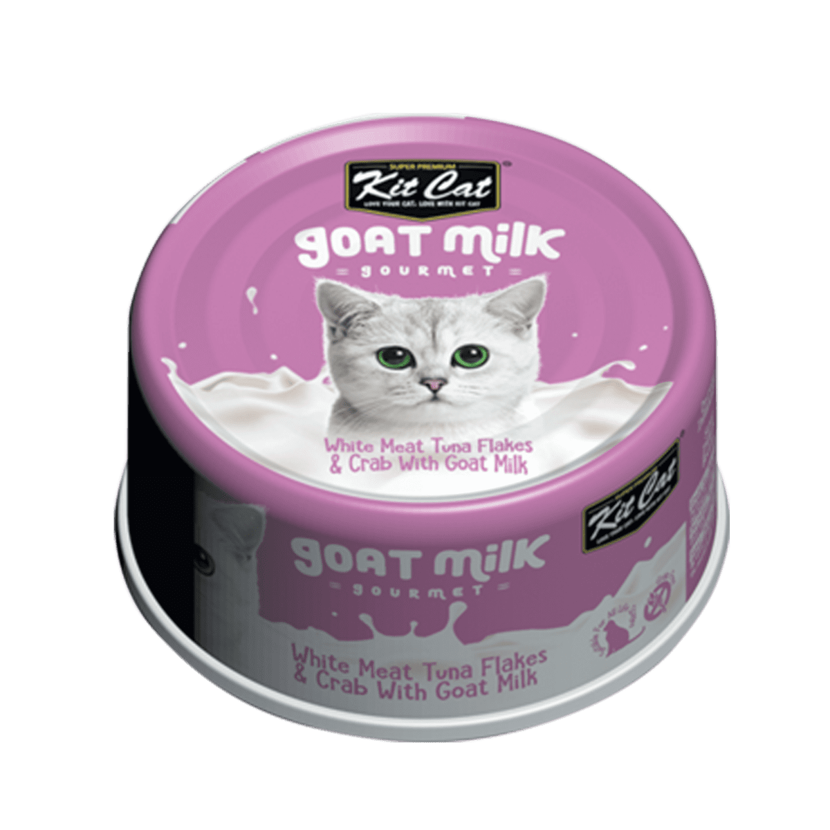 Hrana umeda pentru pisici, Kit Cat Goat Milk Gourmet, Ton Alb & Crab cu Lapte de Capra, 70g