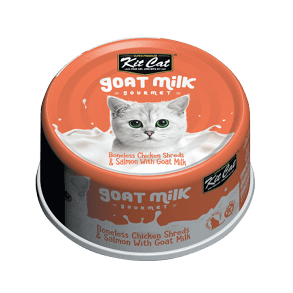 Hrana umeda pentru pisici, Kit Cat Goat Milk Gourmet, File de Pui Fara Oase & Somon cu Lapte de Capra, 70g