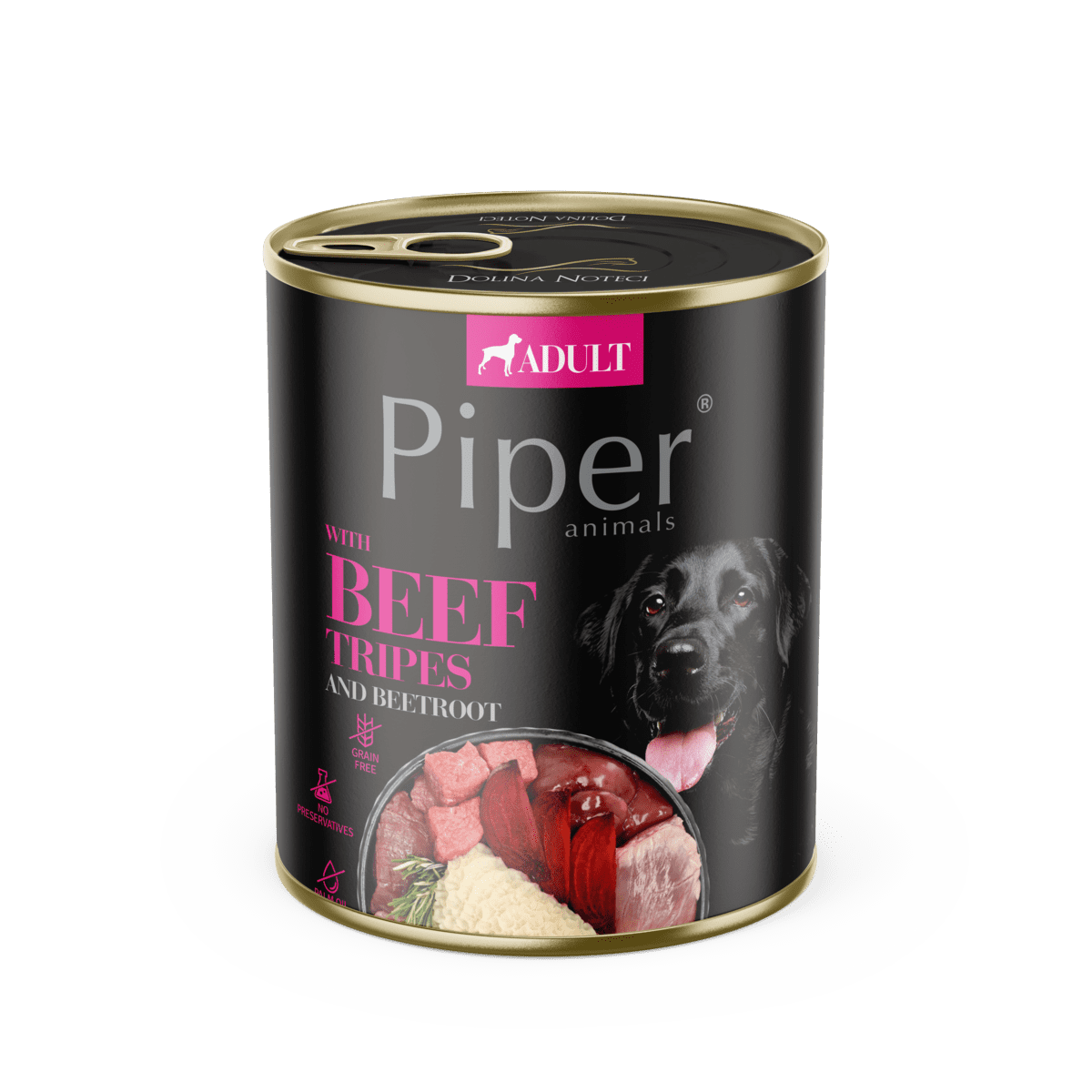 Hrana umeda pentru caini PIPER DOG, burta de vita si sfecla rosie, 800g