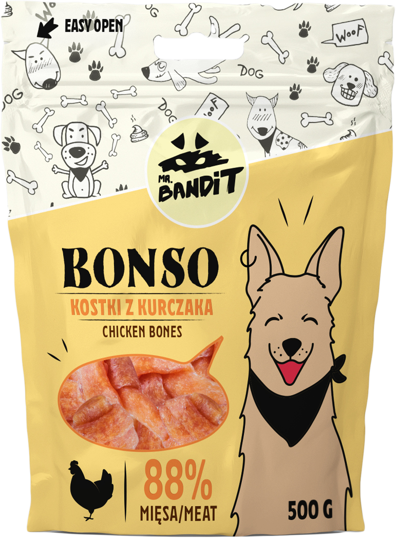Recompense pentru caini Mr. Bandit BONSO, oase de pui, 500g