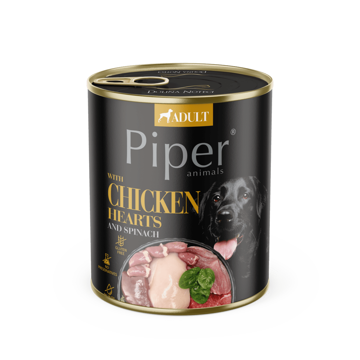 Hrana umeda pentru caini PIPER DOG, inimi de pui si spanac. 800g