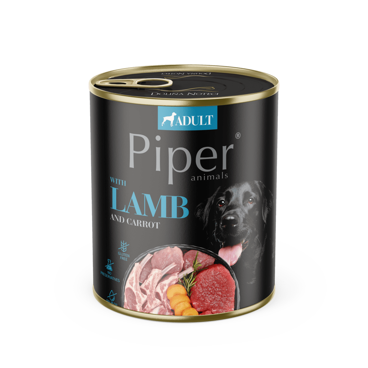 Hrana umeda pentru caini PIPER DOG, miel si morcov, 800g
