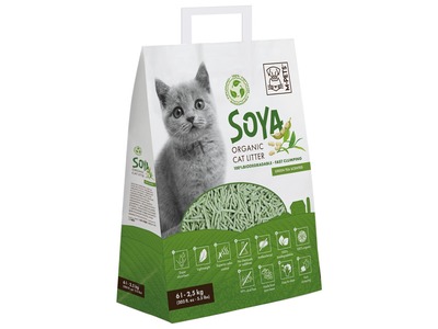 Asternut igienic din soia pentru litiera pisici, SOYA Organic, M-PETS, 100% biodegradabil, ceai verde, 6 L