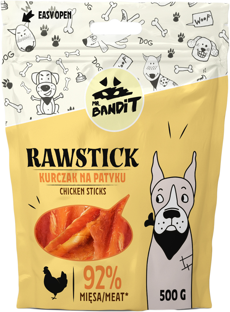 Recompense pentru caini Mr. Bandit RAWSTICK , pui, 500g