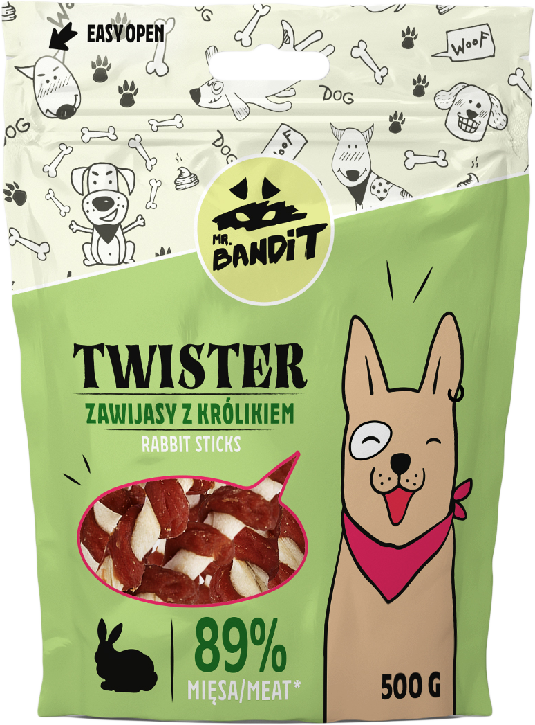 Recompense pentru caini Mr. Bandit TWISTER,iepure, 500g