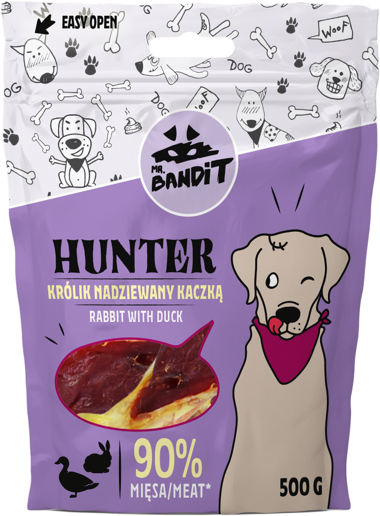 Recompense pentru caini Mr. Bandit HUNTER, iepure si rata, 500g