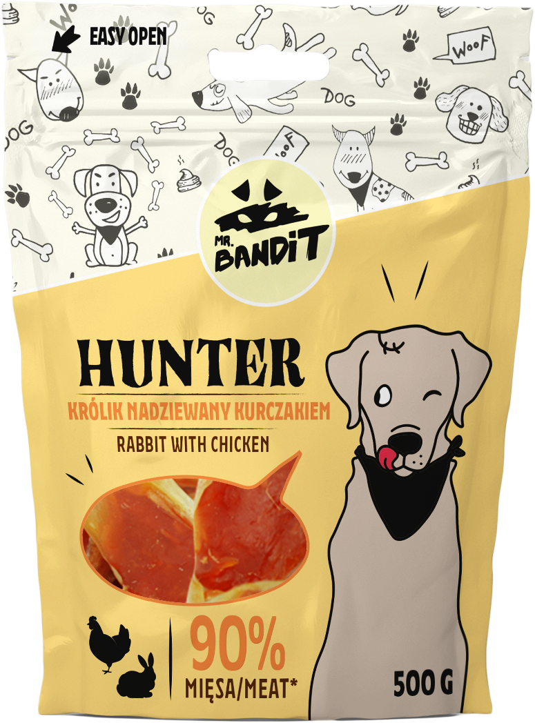 Recompense pentru caini Mr. Bandit HUNTER, iepure si pui, 500g