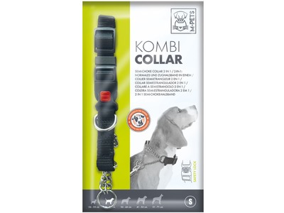 Zgarda cu sistem de semi-choke, KOMBI M-PETS, negru, S, 2x30 cm/38 cm