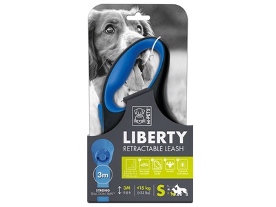 Lesa retractabila pentru caini, LIBERTY M-PETS, albastra S, 16.3 x 9.2 x 3.9 cm