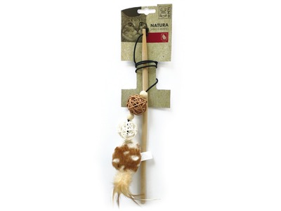 Bagheta pentru pisici cu 3 x mingii, NATURA M-PETS, 35 cm