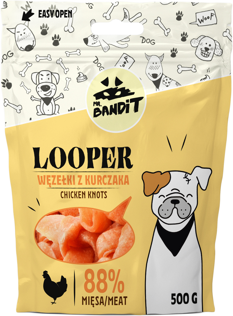 Recompense pentru caini Mr. Bandit LOOPER, pui, 500g