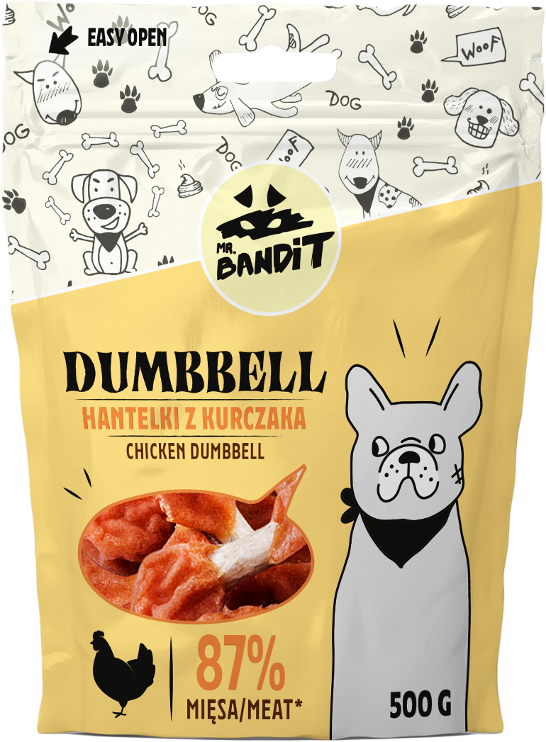Recompense pentru caini Mr. Bandit DUMBBELL, pui, 500g