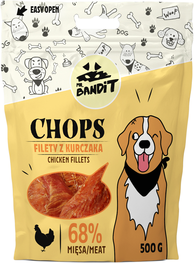 Recompense pentru caini Mr. Bandit CHOPS, pui, 500g