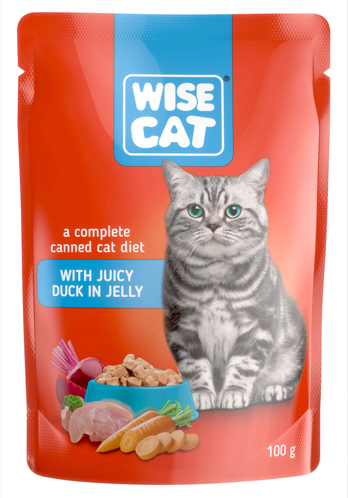 Hrana umeda pentru pisici, WISE CAT ADULT, rata in jeleu, 24 plicuri x 100 gr