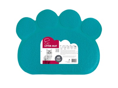Covoras pentru litiera pentru pisici, forma labuta, M-PETS, turcoaz, 60x45 cm