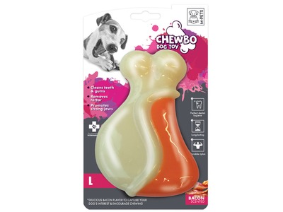 Jucarie dentara CHEWBO LEG cu aroma de bacon, marime 15,3x9,3x4,1 cm