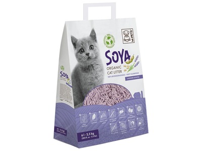 Asternut igienic din soia pentru litiera pisici, SOYA Organic, M-PETS, 100% biodegradabil, lavanda, 6 L