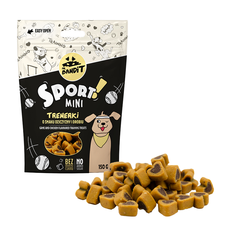 Recompense pentru caini Mr. Bandit SPORT MINI, Pui &Vanat, 150g