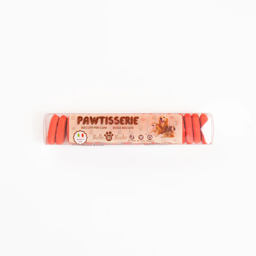 Recompense crocante pentru caini ROLLS ROCKY PAWTISSERIE MACAROONS, Red 50g