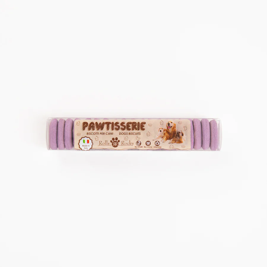 Recompense crocante pentru caini ROLLS ROCKY PAWTISSERIE MACAROONS, purple 50g