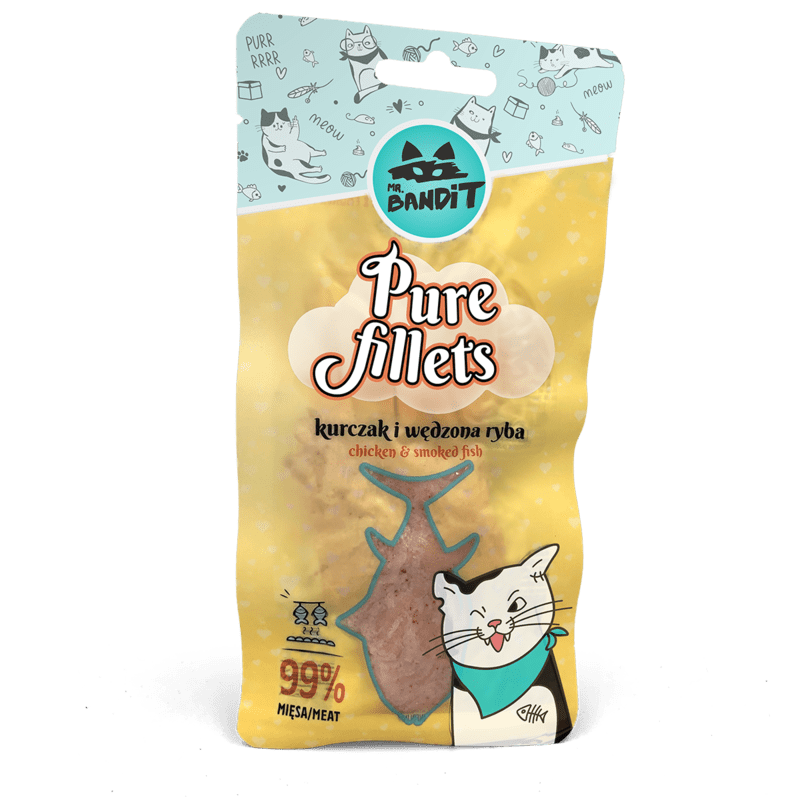 Recompense pentru pisici Mr. Bandit CAT Pure Fillets, pui si peste afumat, 30 g